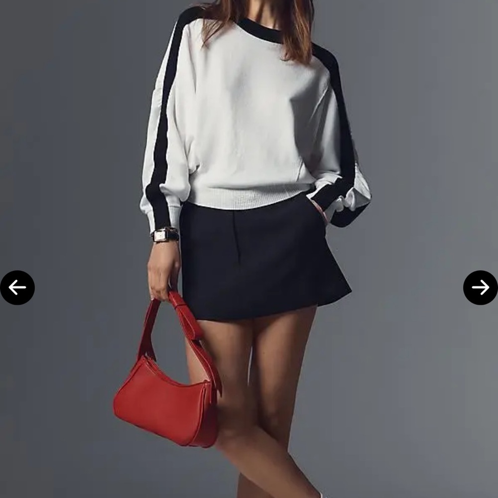 Maeve by Anthropology Stylish Black and White Sweater with Red Bag